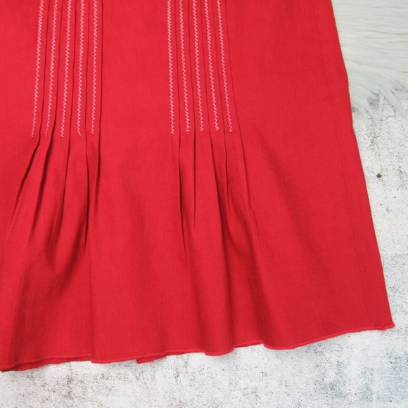 INSIGHT Red Embroidered Ruffled Pleated Hem Skirt Knee Length Women’s Size 6 - Picture 4 of 11